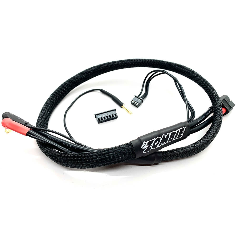 Team Zombie XT60, 4/5mm tube plug 2s-balance 600mm 12awg charging cable half wrap (FULL BLACK)