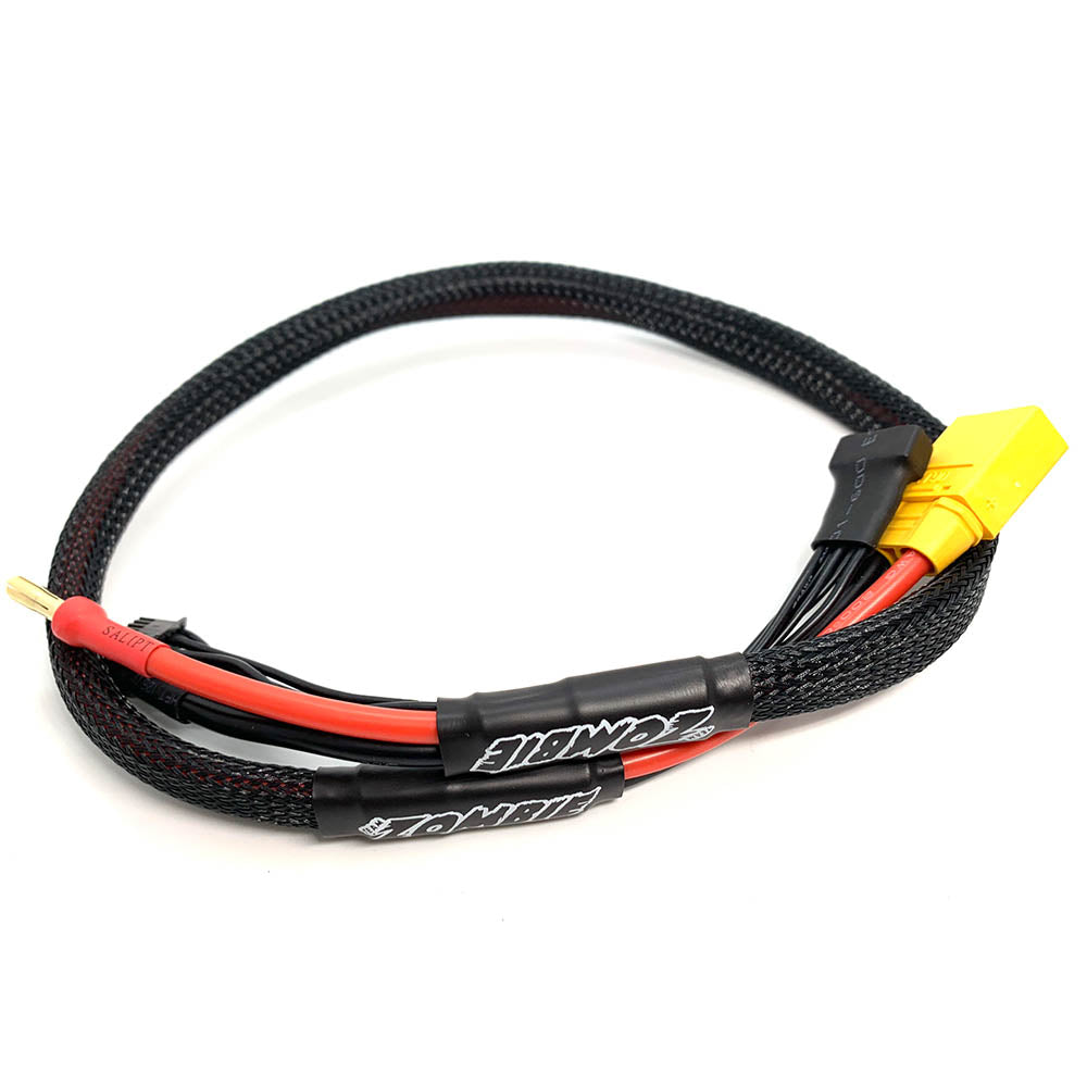 Team Zombie 4mm, XT90 tube plug 4s-balance 600mm 12awg charging cable (FULL BLACK)