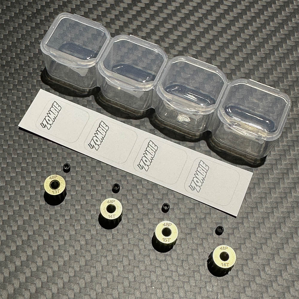 Team Zombie Hard-anodized Aluminum Pinion Gear 48pitch set of 4 with case & writing label