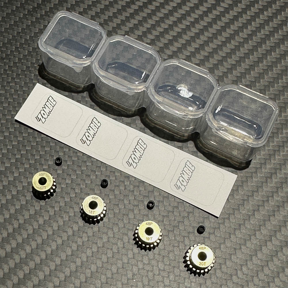 Team Zombie Hard-anodized Aluminum Pinion Gear 48pitch set of 4 with case & writing label