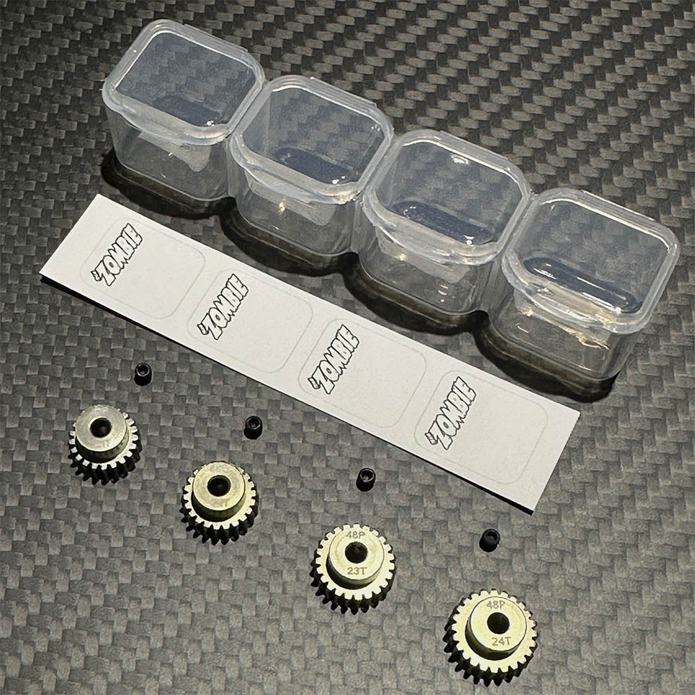Team Zombie Hard-anodized Aluminum Pinion Gear 48pitch set of 4 with case & writing label