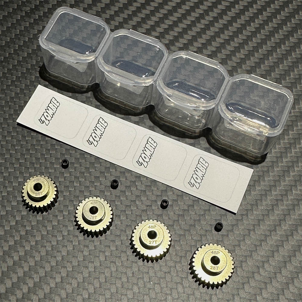 Team Zombie Hard-anodized Aluminum Pinion Gear 48pitch set of 4 with case & writing label