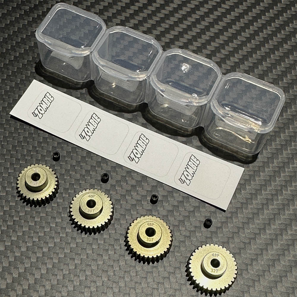 Team Zombie Hard-anodized Aluminum Pinion Gear 48pitch set of 4 with case & writing label