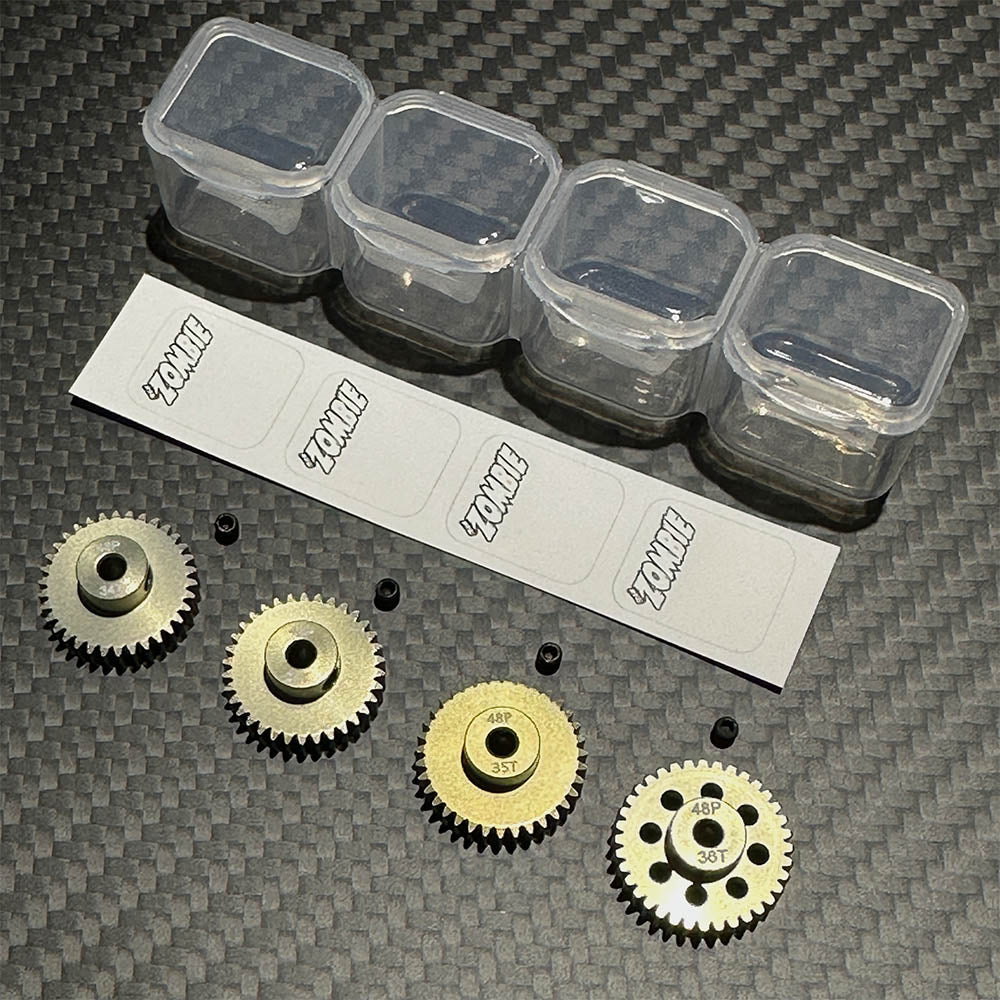 Team Zombie Hard-anodized Aluminum Pinion Gear 48pitch set of 4 with case & writing label