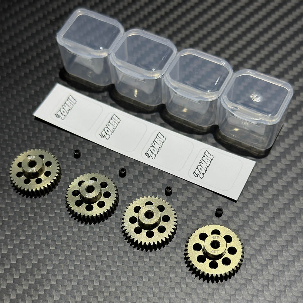 Team Zombie Hard-anodized Aluminum Pinion Gear 48pitch set of 4 with case & writing label