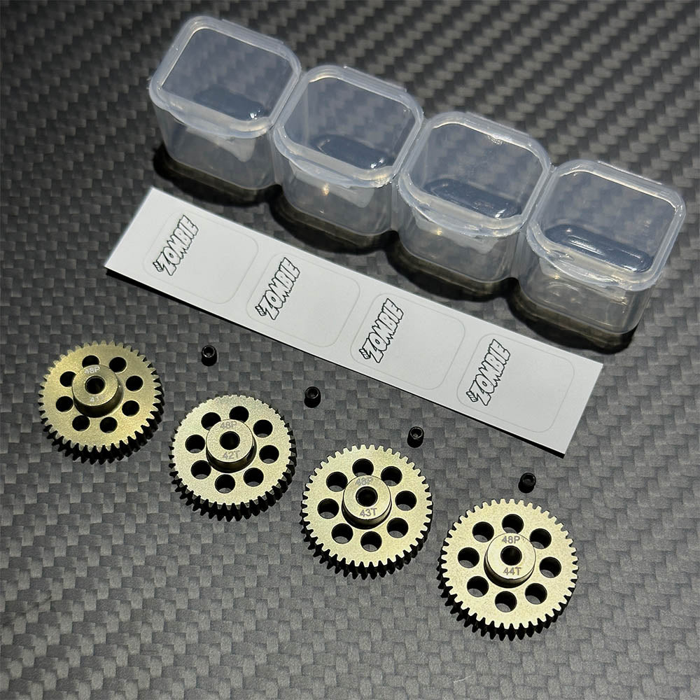 Team Zombie Hard-anodized Aluminum Pinion Gear 48pitch set of 4 with case & writing label