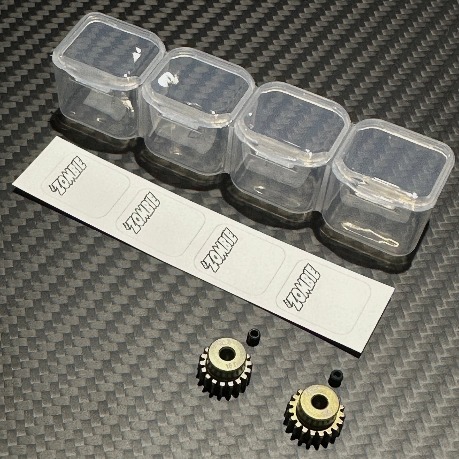 Team Zombie Hard-anodized Aluminum Pinion AV Tamiya Gear 06 pitch set of 2 with case & writing label