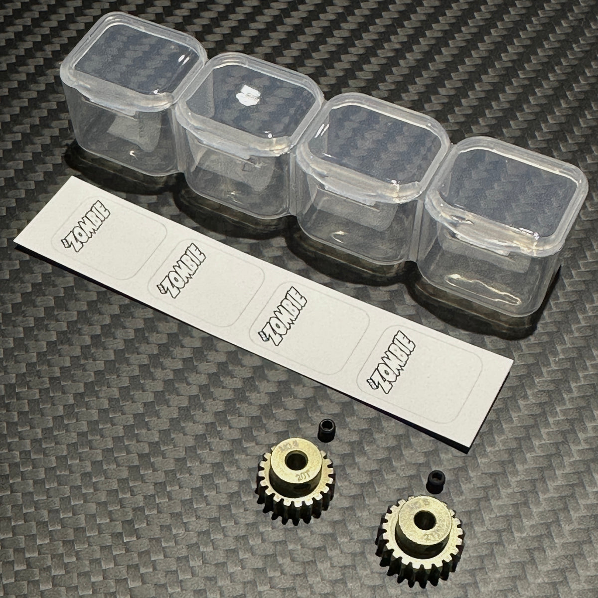Team Zombie Hard-anodized Aluminum Pinion AV Tamiya Gear 06 pitch set of 2 with case &amp; writing label