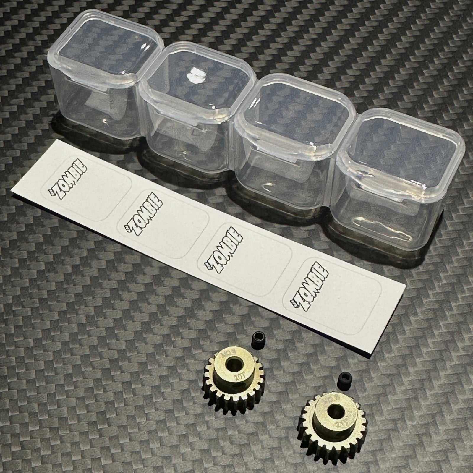 Team Zombie Hard-anodized Aluminum Pinion AV Tamiya Gear 06 pitch set of 2 with case & writing label