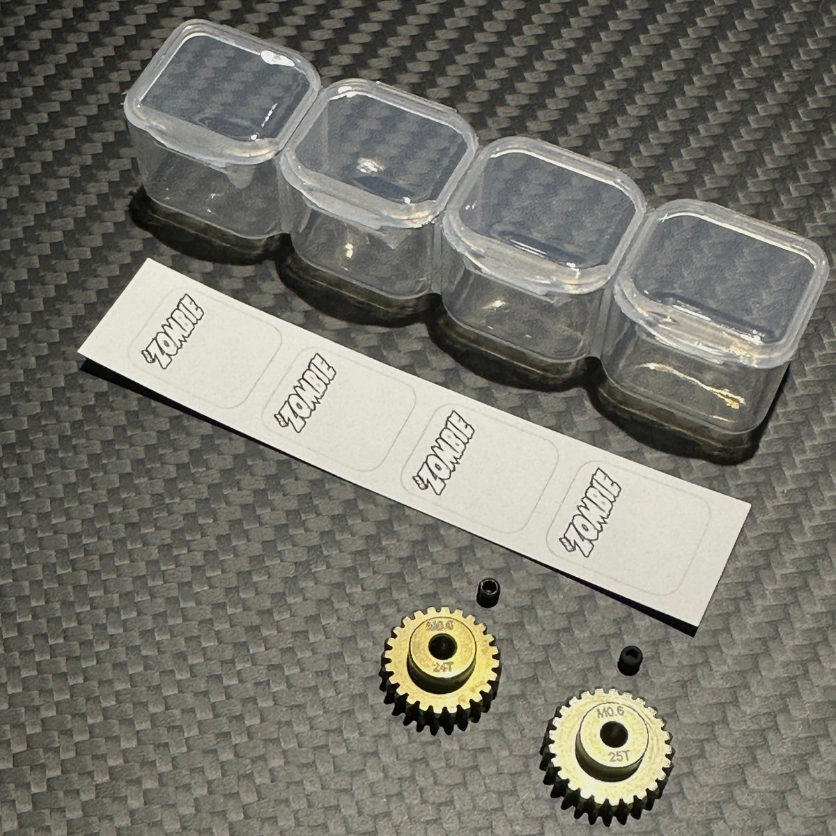 Team Zombie Hard-anodized Aluminum Pinion AV Tamiya Gear 06 pitch set of 2 with case &amp; writing label