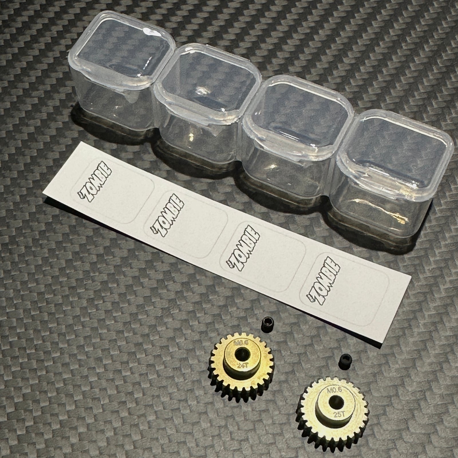 Team Zombie Hard-anodized Aluminum Pinion AV Tamiya Gear 06 pitch set of 2 with case & writing label