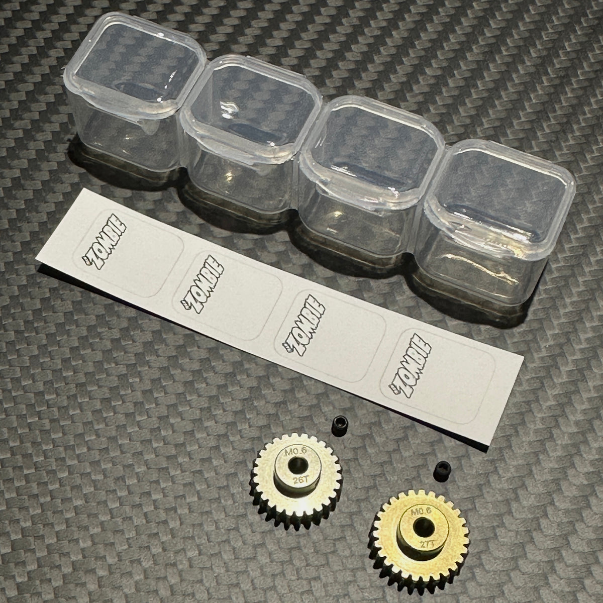 Team Zombie Hard-anodized Aluminum Pinion AV Tamiya Gear 06 pitch set of 2 with case &amp; writing label